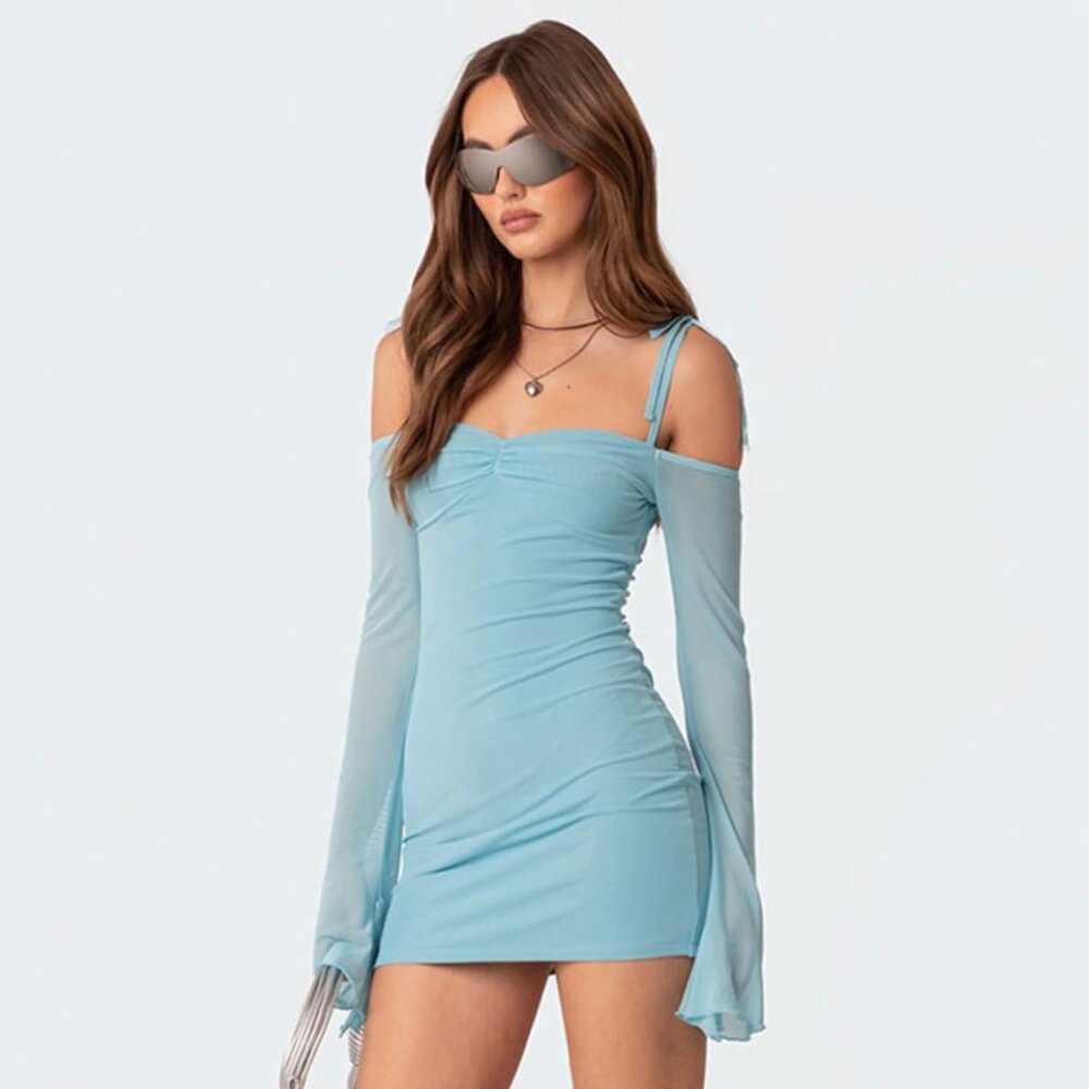 Edikted "ariel off shoulder mesh mini dress"